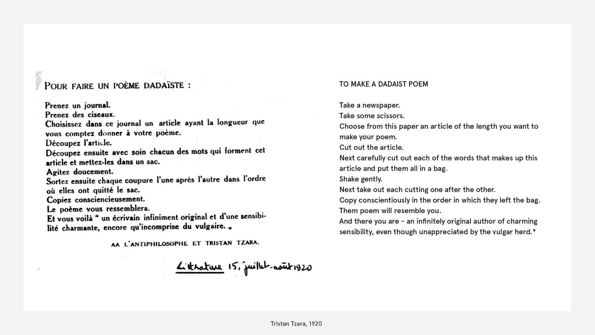 Tristan Tzara. 1920